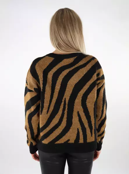 Vila damtröja V-ringad svart/zebra rubb - Stickat för damer - 137190 - 2