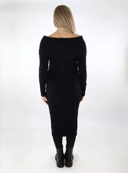 Only midilång stickad klänning Off Shoulder svart - Stickat för damer - 137500 - 2