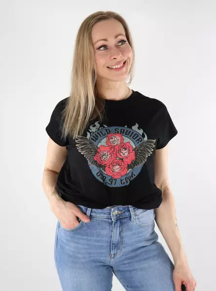 JJXX dam t-shirt Boxy Print svart/vild Savio - T-shirts för damer - 137720 - 1