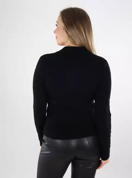 Only damkofta Cable Zip Polo svart/röd - Stickat för damer - 140040 - 2