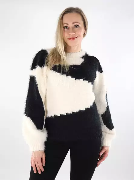 Vila damtröja Kunnuo O-Neck björk/svart skönhet - Stickat för damer - 137330 - 1