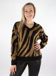 Vila damtröja V-ringad svart/zebra rubb - Stickat för damer - 137190 - 1