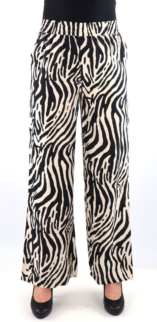 JDY byxor med vida ben för kvinnor Camille sandshell/svart zebra - Byxor för damer - 133360 - 1