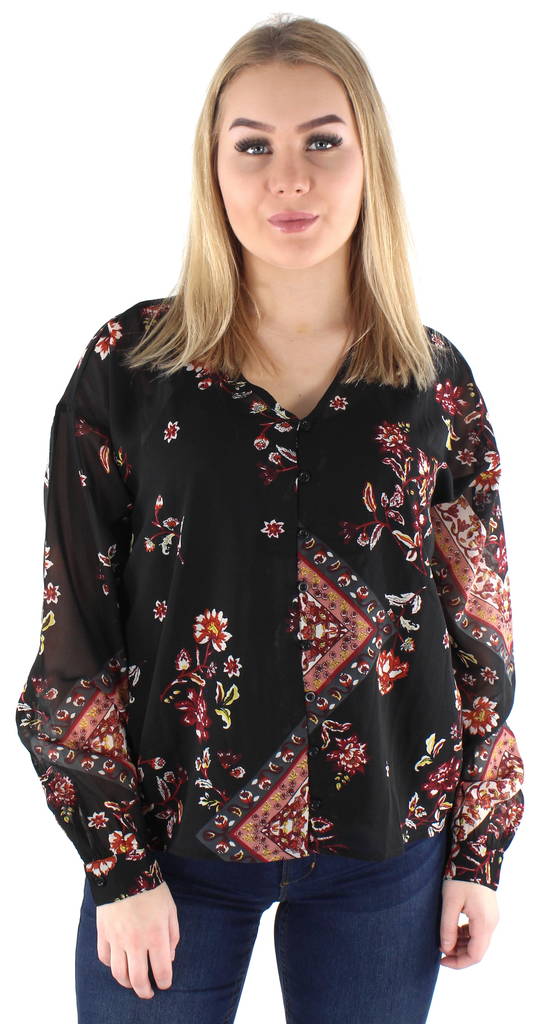 Only Blus Nina v-neck svart/röd - Stilettoshop.se webbutik