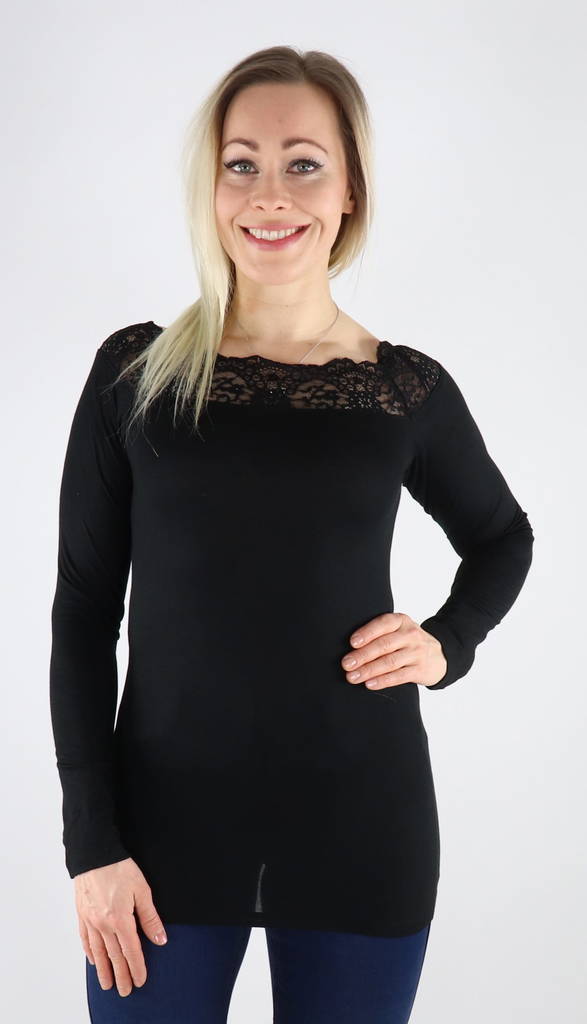 Pieces dam tröja med spetsdetaljer Sie svart - Långärmade tröjor för  damer - 129940 - 1