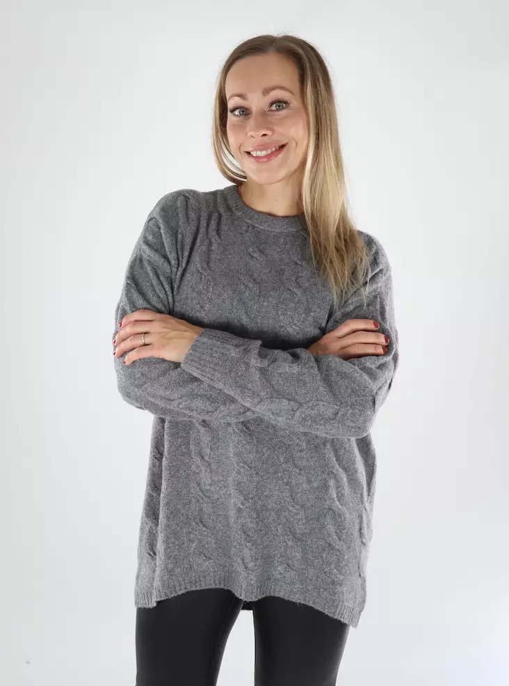 Only damtröja Lång mellangrå - Stickat för damer - 139280 - 1