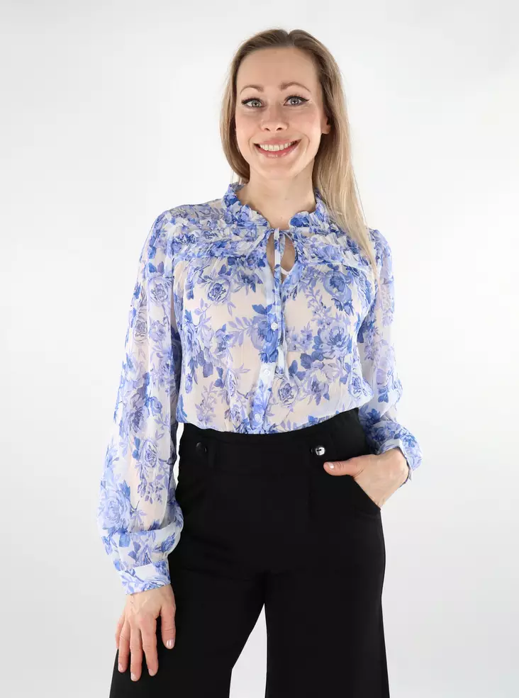 Only blommig skjorta för damer Frill bel air blå/porcelain - T-shirts för damer - 138110 - 1