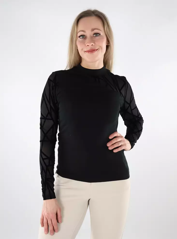 Only damskjorta Mesh svart/geometrisk - Långärmade tröjor för damer - 137580 - 1
