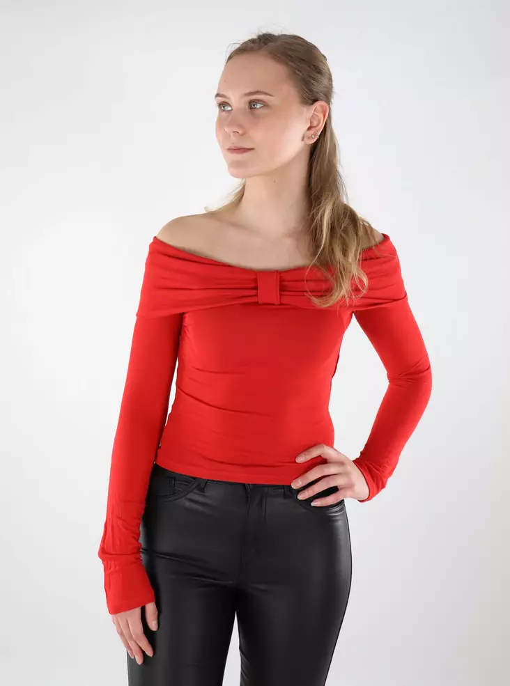 Only damskjorta Off Shoulder är röd - Långärmade tröjor för  damer - 137660 - 1