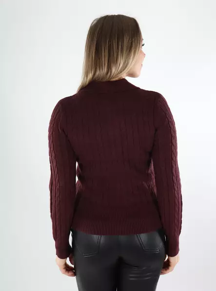 Only damkofta Cable Zip Polo dekadent chocol - Stickat för damer - 140041 - 2