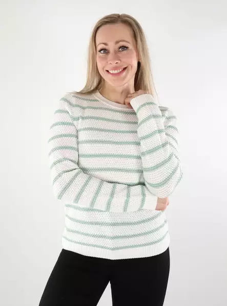 Vila randig damtröja Randig vit alyssum/siltgrön - Stickat för damer - 137721 - 1