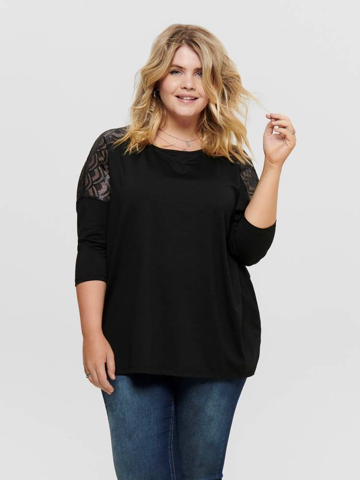 Only Carmakoma Tröja Carma lace svart - Långärmade tröjor för damer - 124961 - 1