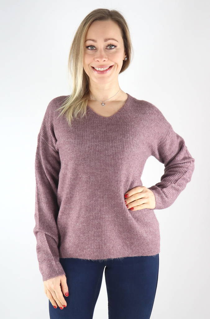Only Tröja Camilla v-ringad rosa brun - Stickat för damer - 132231 - 1