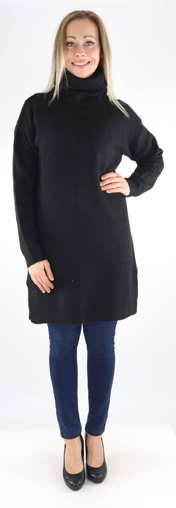 Vila Stickad Tunika Cilia rollneck, svart - Stickat för damer - 131981 - 1