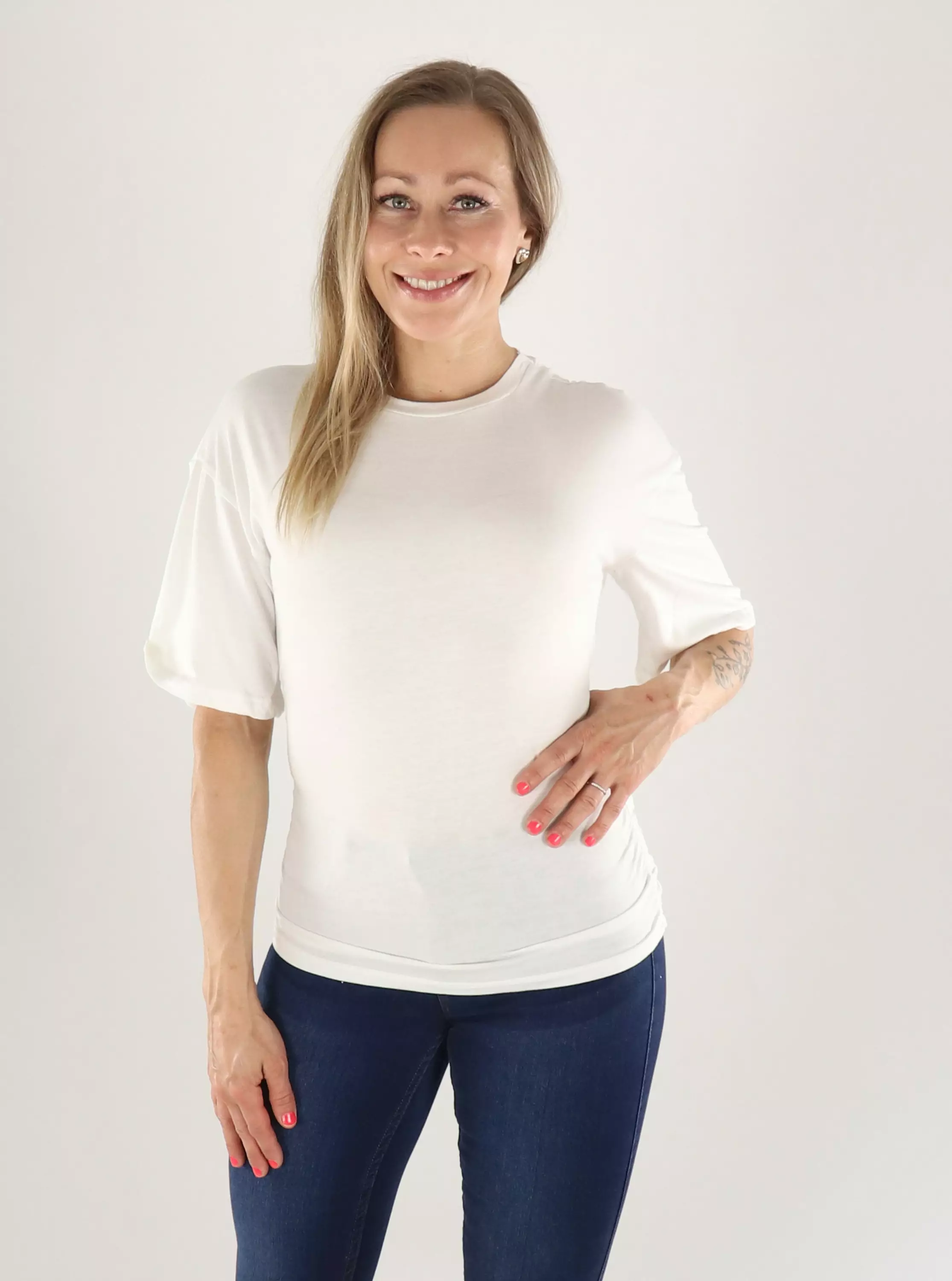 Aware by Vero Moda T-shirt AWNAVARO 2/4 O-NECK TOPP snövit