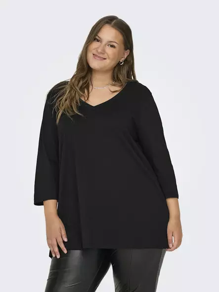Only Carmakoma plus size skjorta A-Shape 3/4 svart - Långärmade tröjor för  damer - 136572 - 1