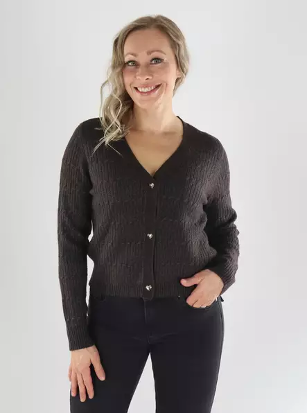 Only Cardigan ONLCATIA LS VNECK CARDI KNT chokladtårta - Stickat för damer - 141542 - 1