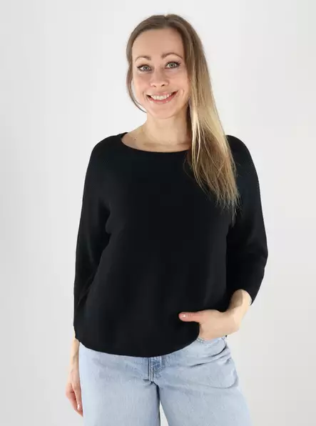 Vero Moda damtröja i bomull VMNEW 3/4 Båthals svart - Stickat för damer - 140132 - 1