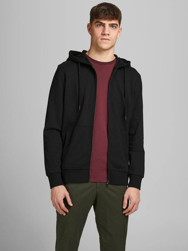 Jack&Jones Hoodie med dragkedja Basic dragkedja svart - Huvtröjor för herrar - 132792 - 1