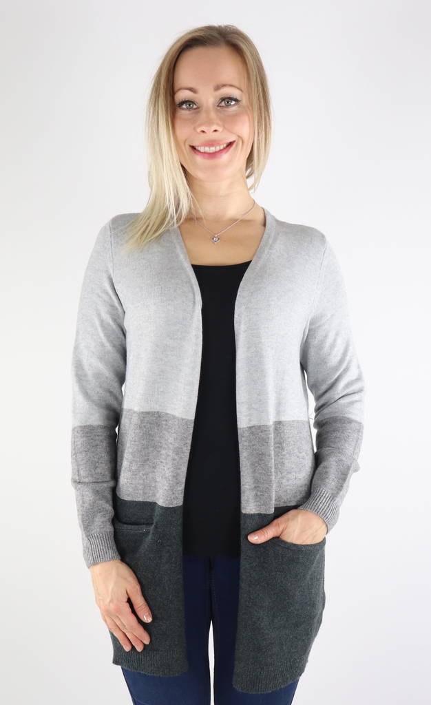 Only Cardigan Queen long grey/mgm/dgm - Stickat för damer - 131782 - 1