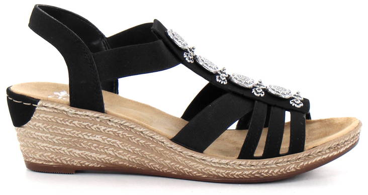 Rieker Sandaler med kilklack 624B4-00 svart - Rieker sandals - 128772 - 1