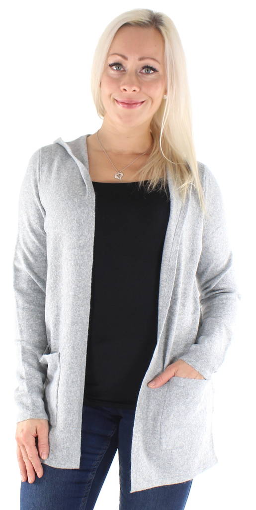 Vero Moda mjuk dam kofta med huva Doffy hood ljusgrå - Stickat för damer - 129212 - 1
