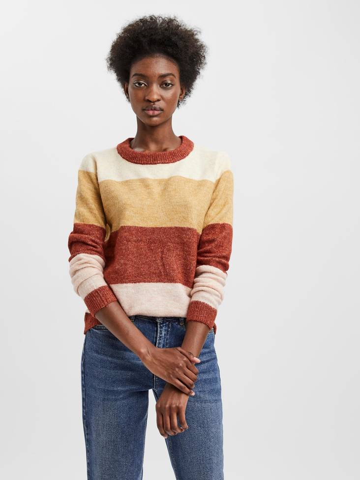 Vero Moda randig stickad tröja för damer Plaza chili oil/birch - Stickat för damer - 129422 - 1