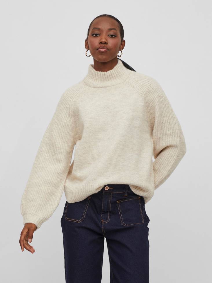 Vila Sweater Melia highneck ljus natur - Stickat för damer - 132602 - 1