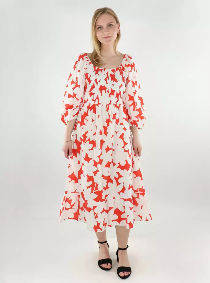 Vero Moda blommig klänning Dicthe Square eldröd/loa - Klänningar och tunikor - 138462 - 1