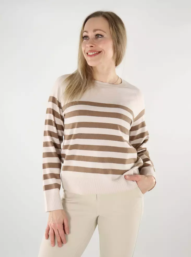 Only randig tröja för dam Raglan björk/maltkula - Stickat för damer - 137622 - 1