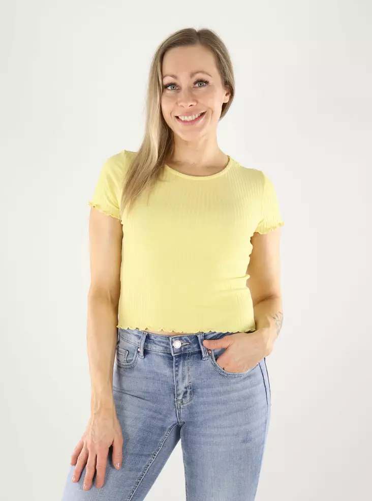 Only ribbad t-shirt kort dusky citron - T-shirts för damer - 140782 - 1