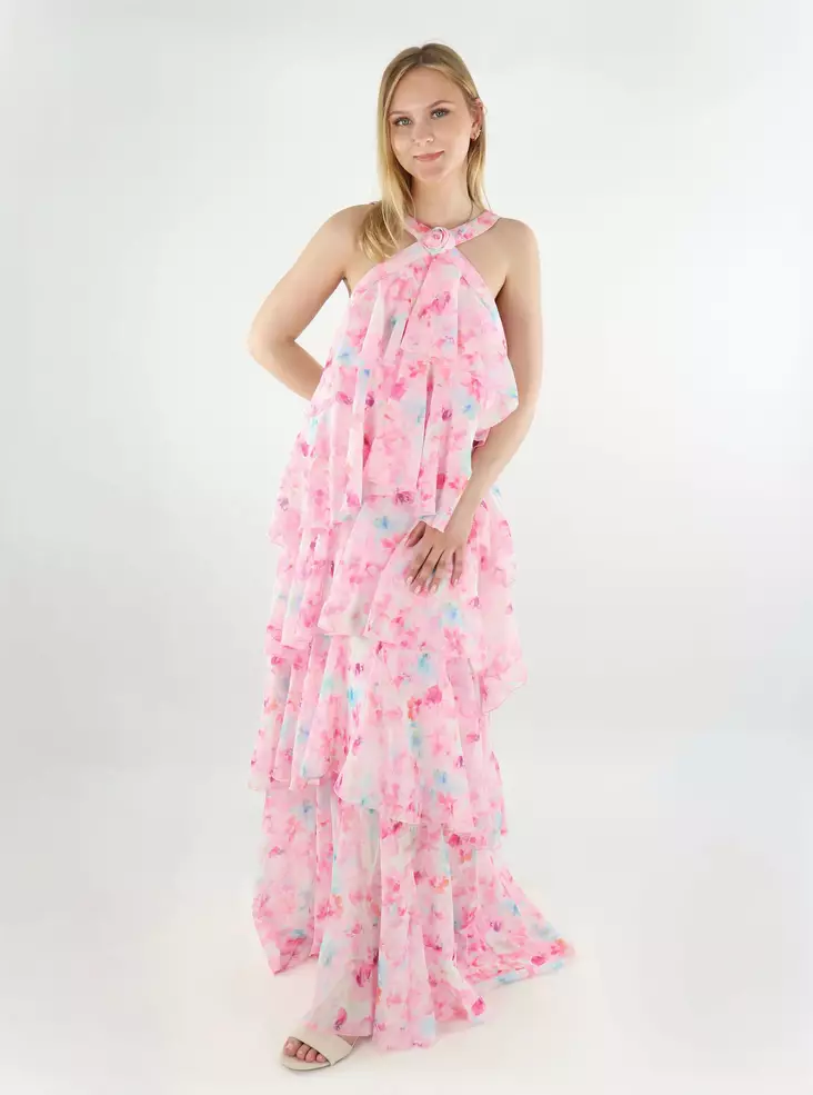 Vero Moda lång volangklänning Volang rosa tyll/blomma - Klänningar och tunikor - 138442 - 1