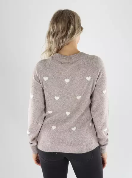 Vero Moda Tröja LS O-NECK PULLOVER moon rock/w. white heart - Stickat för damer - 141683 - 2
