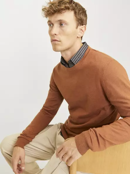 Jack&Jones herrtröja Eemil Mocha bisque - Stickat för herrar - 137273 - 1