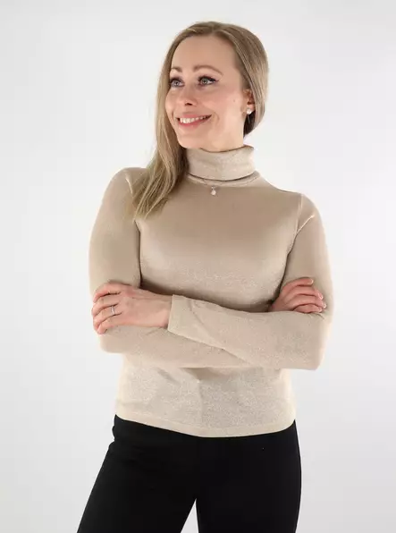Vero Moda glitterskjorta med hög hals silver mink/guld - Långärmade tröjor för  damer - 137583 - 1