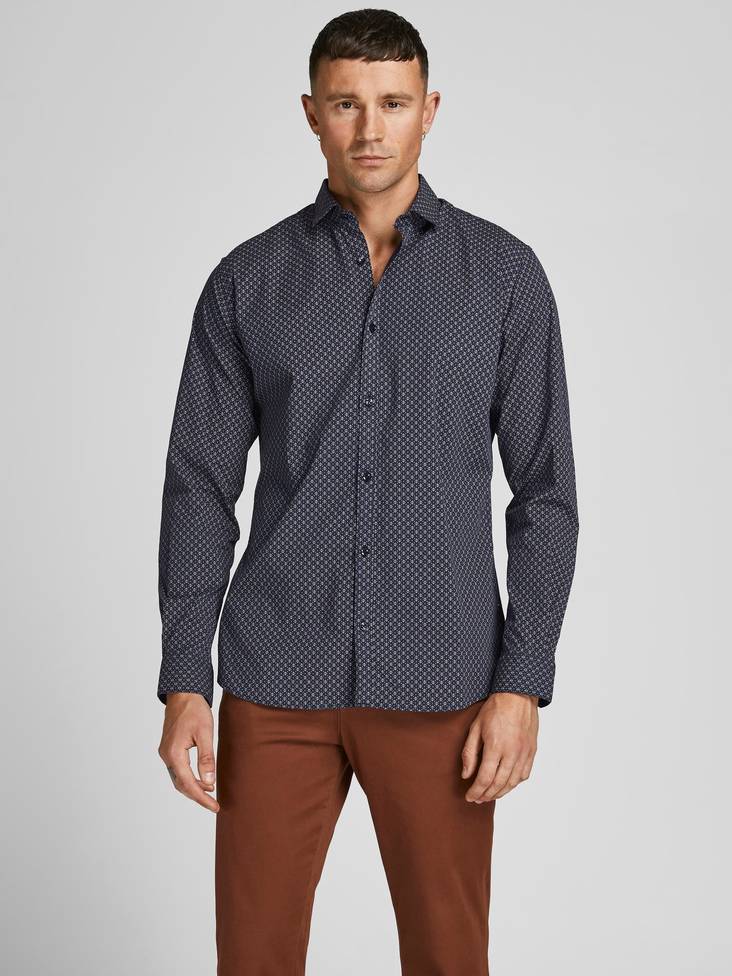 Jack & Jones herr Slim fit skjorta Blablackpool, blå, vinröd - Skjortor för herrar - 129053 - 1