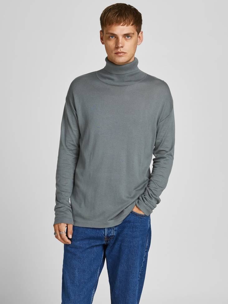 Jack & Jones stickad herr polotröja Rogan rollneck, svart, vit, grå - Stickat för herrar - 129883 - 1
