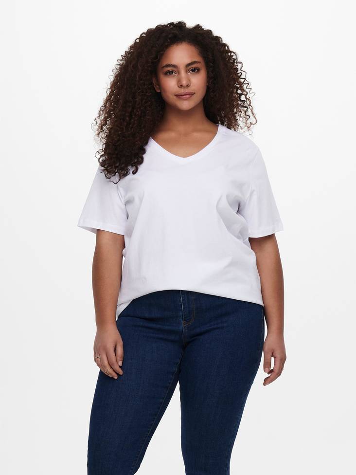 Only Carmakoma T-shirt Asta v-neck vit - T-shirts för damer - 128223 - 1