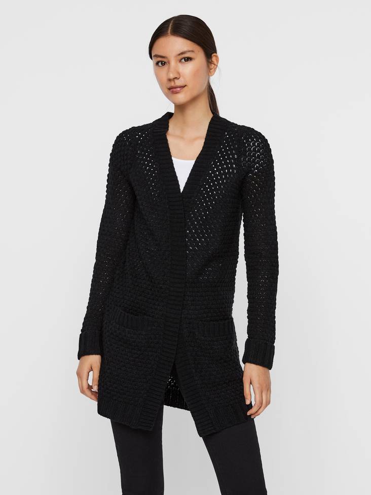 Vero Moda lång, svart dam cardigan med fickor Esme surf - Stickat för damer - 129363 - 1