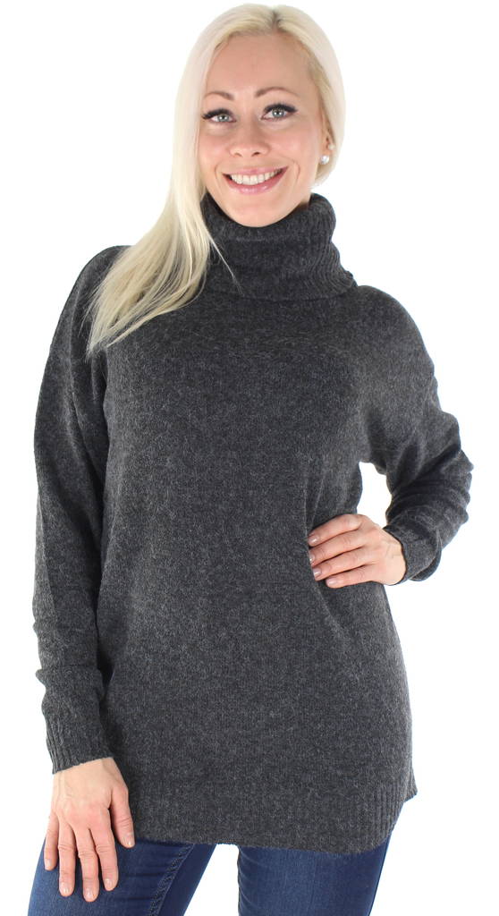 Vila Stickad tröja Hanna rollneck mörkgrå - Stickat för damer - 127263 - 1