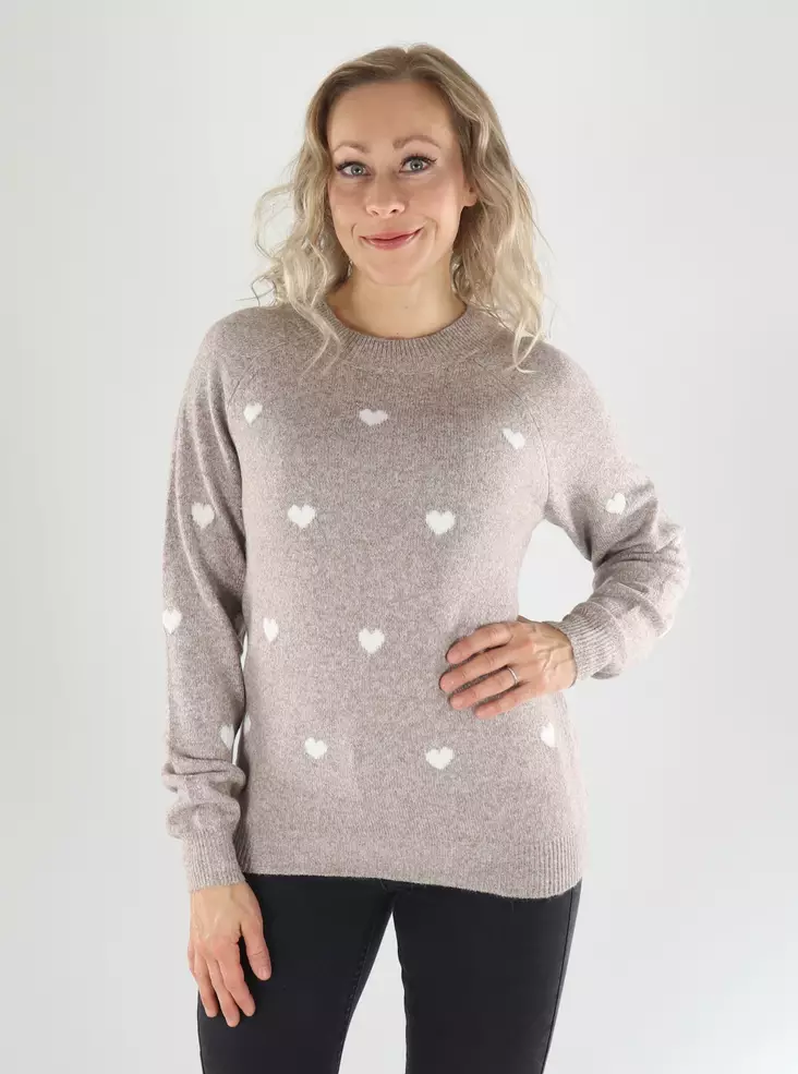 Vero Moda Tröja LS O-NECK PULLOVER moon rock/w. white heart - Stickat för damer - 141683 - 1