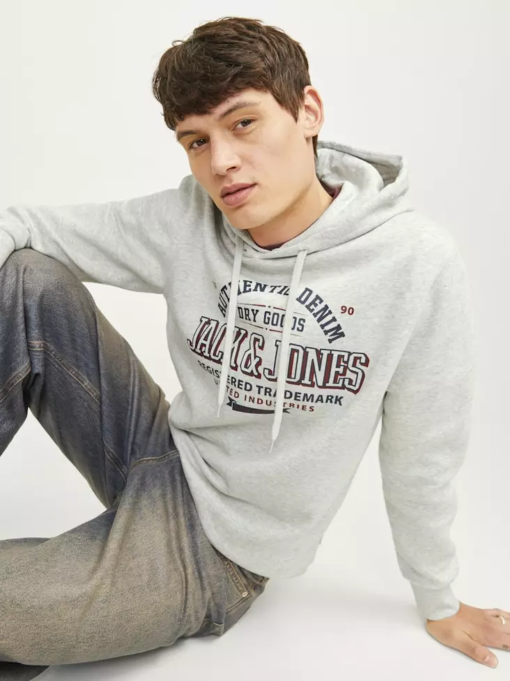 Jack&Jones luvtröja för herr Logo Sweat vit melange - Huvtröjor för herrar - 137603 - 1