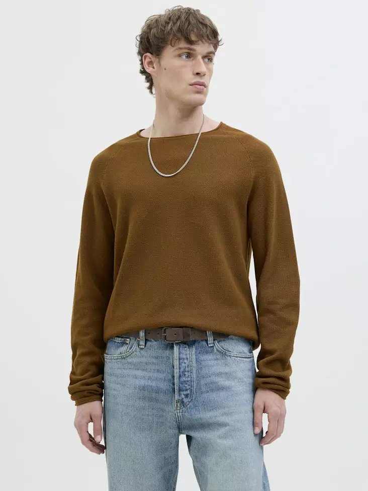 Jack&Jones herrtröja i bomull JJEHILL KNIT monks robe - Stickat för herrar - 139463 - 1