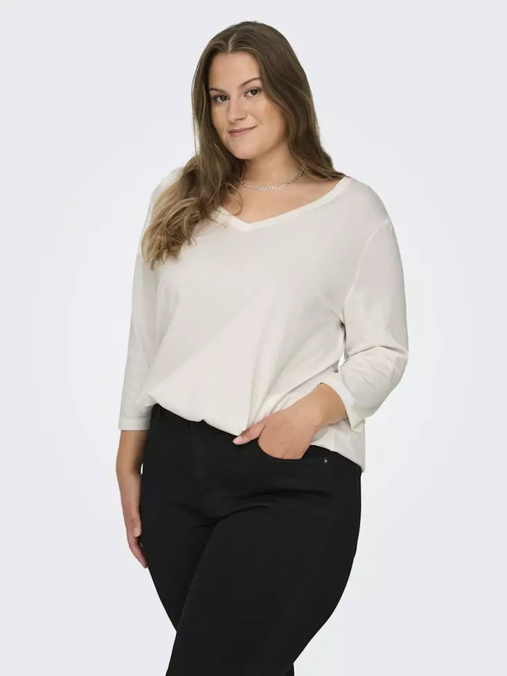Only Carmakoma plus size skjorta A-Shape 3/4 cloud dancer - Långärmade tröjor för damer - 136573 - 1