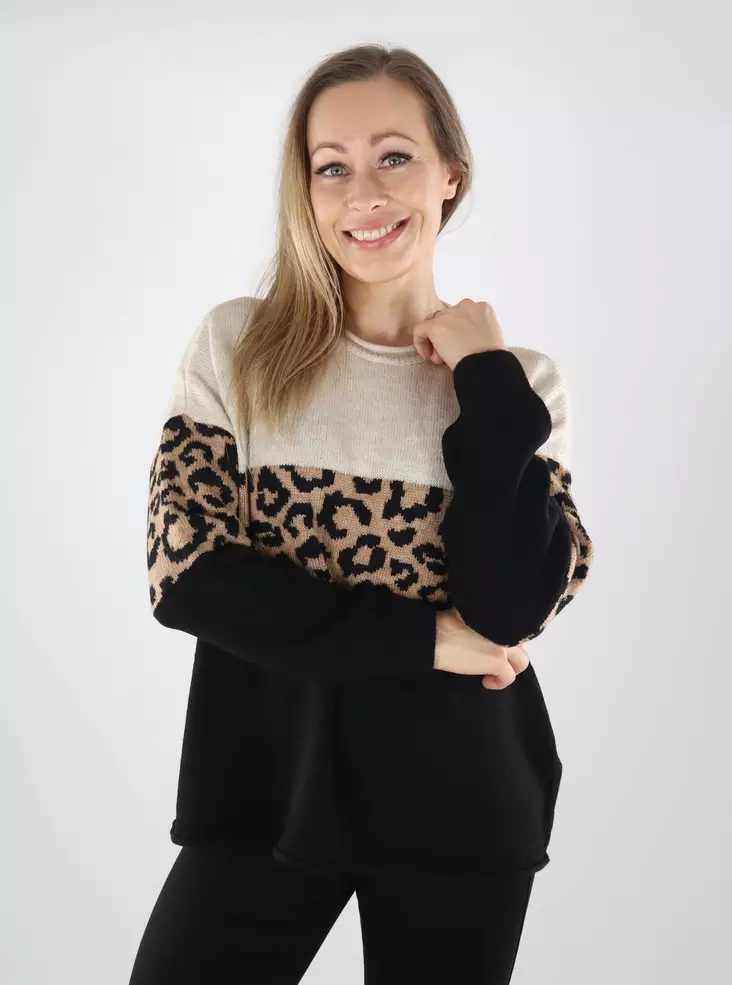 Only damtröja moonbeam/svart/rostat bröd - Stickat för damer - 139883 - 1