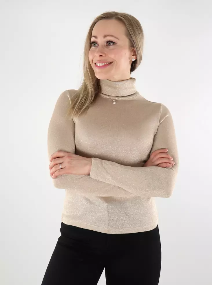 Vero Moda glitterskjorta med hög hals silver mink/guld - Långärmade tröjor för  damer - 137583 - 1