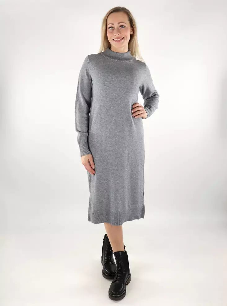 Vila midi-lång stickad klänning Ril Crew Neck mellangrå - Stickat för damer - 137183 - 1