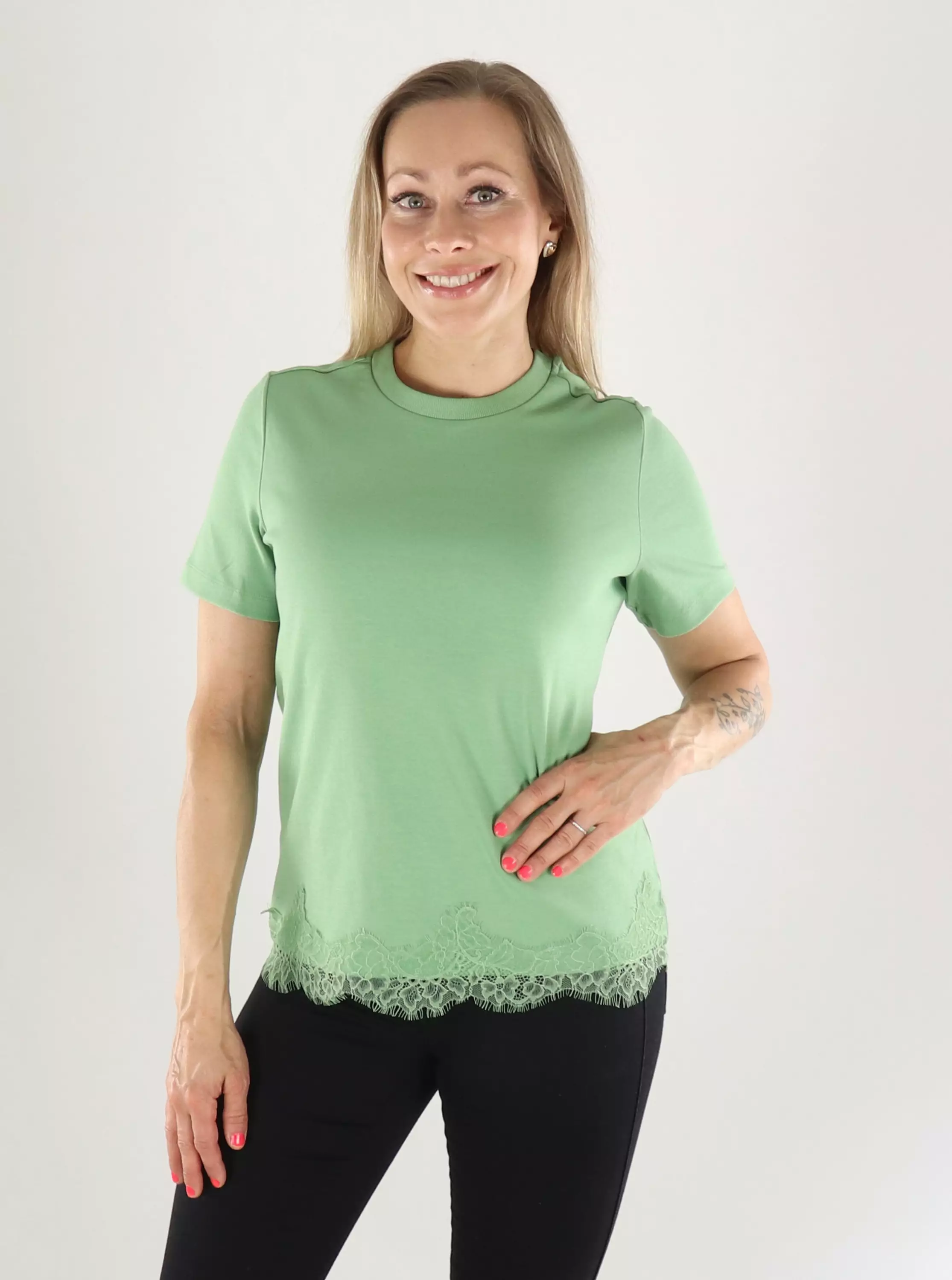 Vero Moda T-shirt LACE L/S T-SHIRT aspen green/lace