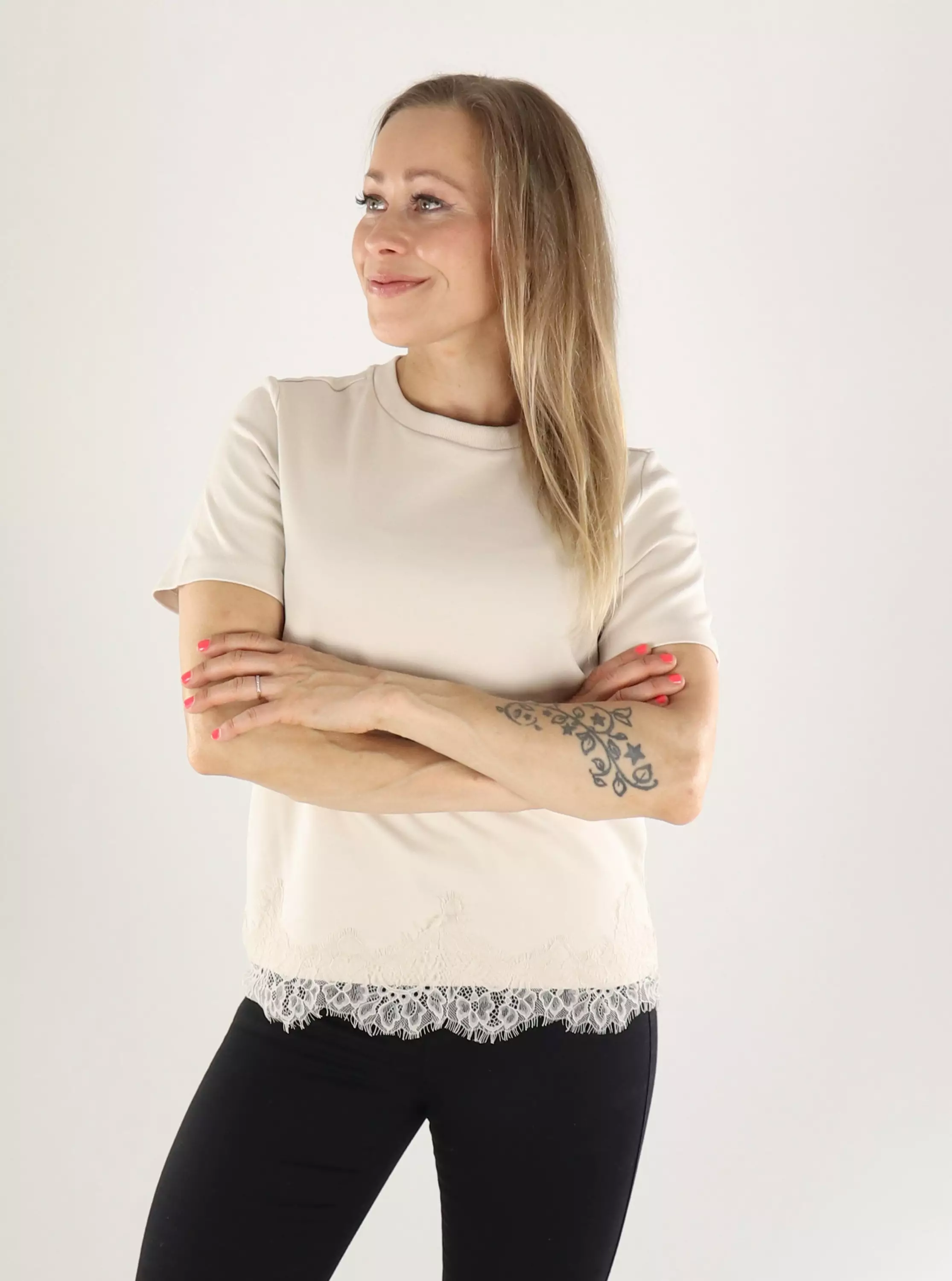 Vero Moda T-shirt LACE S/S T-SHIRT pumice stone/lace