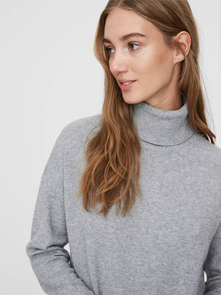 Vero Moda långärmad stickad klänning polokrage Brilliant ljusgrå - Stickat för damer - 129144 - 2